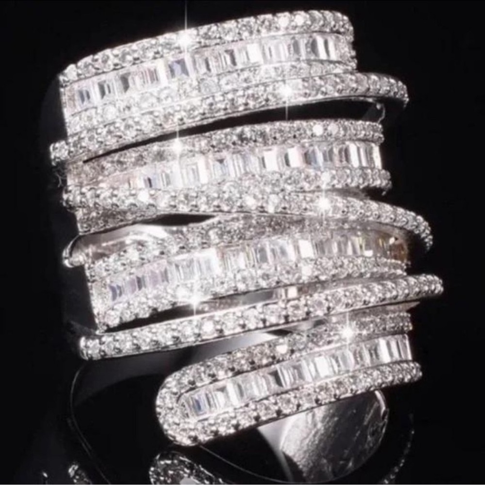 NWT 6.4 Carat Sterling Silver Simulated Diamond Wide Band Wrap Ring - Picture 2 of 13